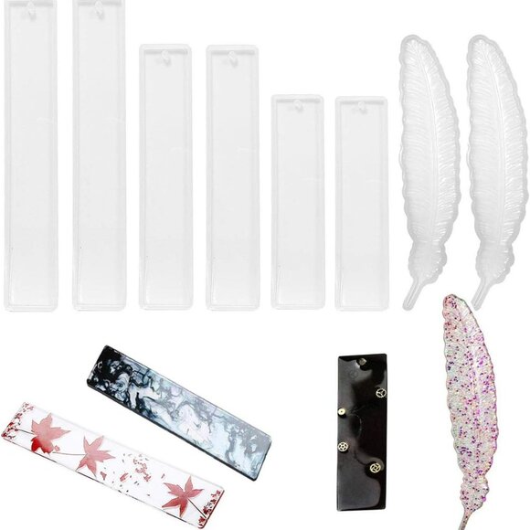 8PCS Rectangle Feather Bookmark Resin Molds, Silicone Bookmark Molds for Making - Picture 1 of 8